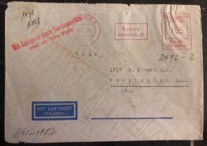 1940 Berlin Germany Meter Cancel Censored cover to HIAS Washington DC Judaica