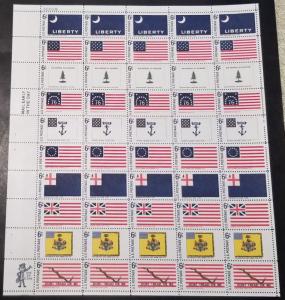 US #1345 - 1354 COMPLETE SHEET,  6c American Flags,  VF/XF mint never hinged,...