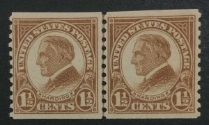 MOMEN: US #598 COIL LINE PAIR MINT OG NH POST OFFICE FRESH #30958