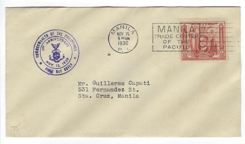 1936 Philippines First Day Cover - Commonwealth Issue - (GG-50)