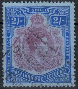 1938-44 NYASALAND KGVI 2/- PURPLE & BLUE/BLUE (SG#139) USED FINE