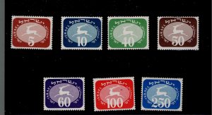 Israel Scott #J12-13 & J16-20, Tab Singles 1952 FVF MNH