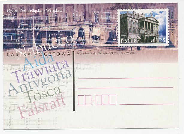 Postal stationery Poland 2004 Opera - Wrocklaw - Nabucco - Aida Trawiata - Tosca