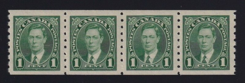 Canada Sc #238 (1937) 1c green King George VI Mufti Coil Strip Mint VF NH