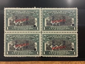 CANAL ZONE #42 S Bb Block of 4 with  RED SPECIMEN OVERPRINT