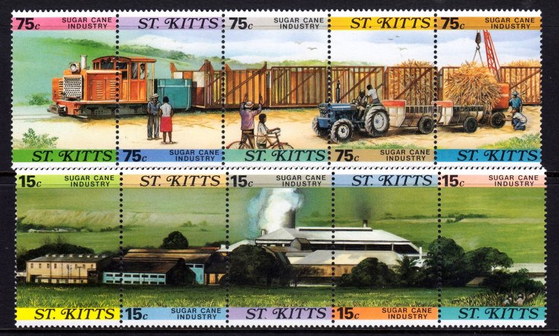 St. Kitts 1987 Sugar Cane Industry Complete Mint MNH Set Strips SC 204-205