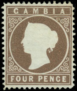 1880-1 GAMBIA, VF-Unused, Queen Victoria Embossed, 4d brown, #9a Var. CV $970!