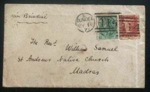 1871 Dundee Scotland England Missionary Cover To Madras India Rev W Samuel