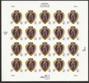 # 4263 MINT NEVER HINGED SHEET PURPLE HEART