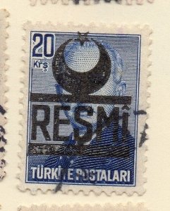 Turkey 1951-54 Early Issue Fine Used 20k. Resmi Optd 086209