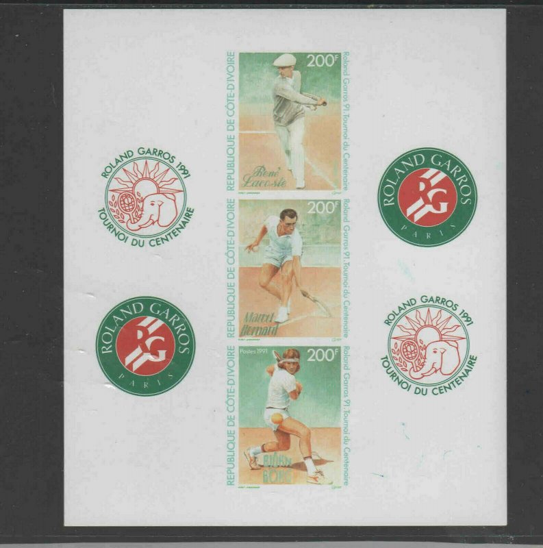 IVORY COAST  1991  TENNIS    MINT  VF NH  O.G  S/S IMP.  (IV1)