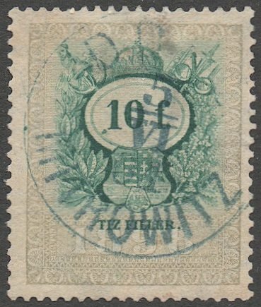 HUNGARY 1898 Barefoot #197  10f Used VF Revenue, Scarce DDSG / MITROWITZ cancel