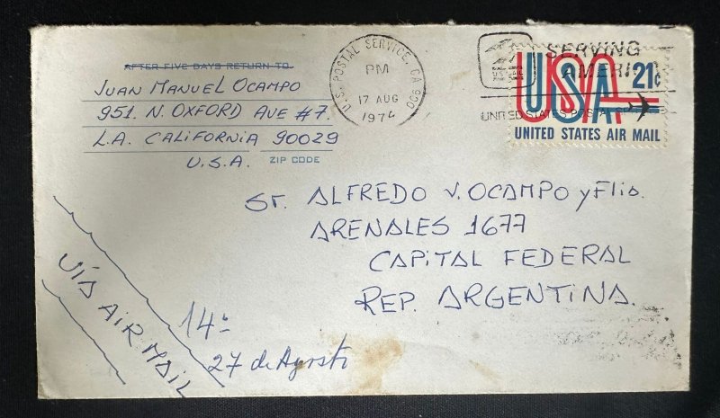 CM) 1974. UNITED STATES. BROKERS ENVELOPE SENT ARGENTINA. AIR MAIL STAMP. XF