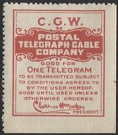 US 1914 Sc 15TO8  MNH, Postal Telegraph Co. Official, C.G.W., VF