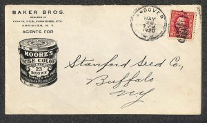 USA #499 STAMP BAKER BROS MOORE'S PAINTS OIL AD ANDOVER NEW YORK COVER 1920