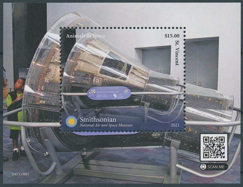 St Vincent & Grenadines 2021 MNH Animals in Space Stamps Smithsonian 1v S/S II