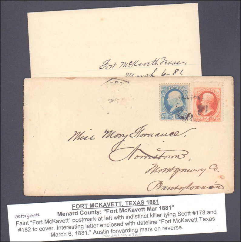 Menard County McKavett with Letter ( Postal History ), 1881