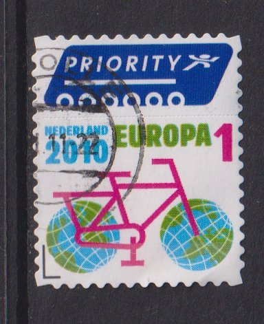 Netherlands  #1369  used 2010  bicycle Europa stamp + etiquette