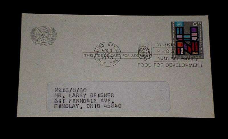 U.N.1973, NEW YORK, #UX5, POSTAL CARD ,USED, LOT #2, NICE!! LQQK!!!