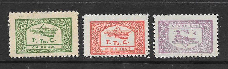 TURKEY Scott  RAC28-RAC30 Mint Bi-plane Air Mail Postal Tax stamps 2017CV $23.50