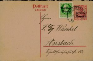 E0064 Germany Postal Stationery Bavaria postal card Neustadt to Ansbach 1919