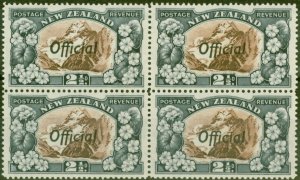 New Zealand 1938 2 1/2d Chocolate & Slate SG0124a P.14 V.F MNH Block of 4