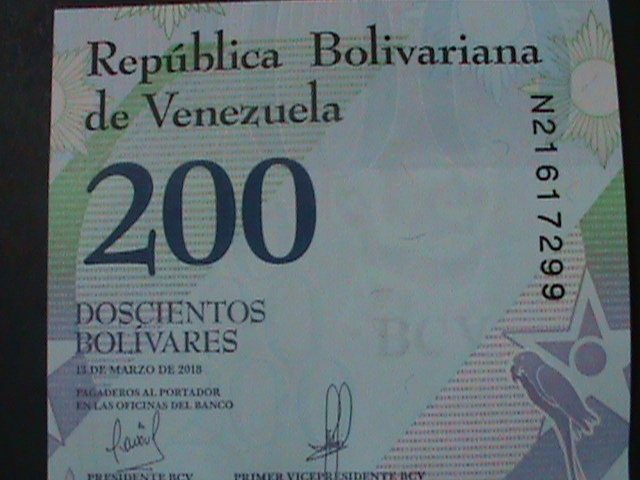 ​VENEZUELA-2018 -CENTRAL BANK-$200 BOLIVARES UN-CIR-PICTORIAL- BIRD-POLYMER NOTE