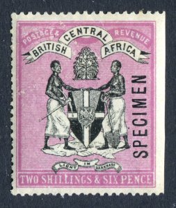 Nyasaland/British Central Africa BCA 1896. SPECIMEN. 2/6d stamp. Mint. LH. SG37s