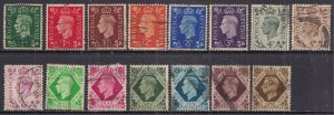 GB 1937 - 47 KGV1 Set of 15 used stamps SG 462 - 475 ( G851 )