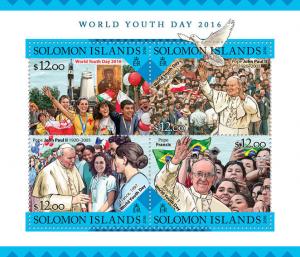 Solomon Islands 2016 MNH World Youth Day 4v M/S Pope John Paul II Francis Stamps