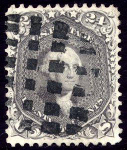 US 78 24c 1862 George Washington lilac PSAG cert F-VF grid of squares cancel