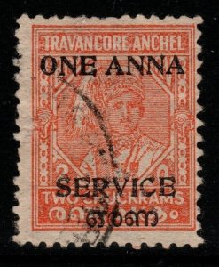 INDIA-TRAVANCORE-COCHIN SGO12 1949 1a on 2ch ORANGE p12½ USED