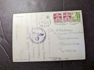 1940 Censored Denmark RPPC Postcard Cover Copenhagen to Neuchatel Switzerland