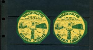 2 VINTAGE 1939 TACOMA WASHINGTON GOLDEN JUBILEE POSTER STAMPS (L1031)