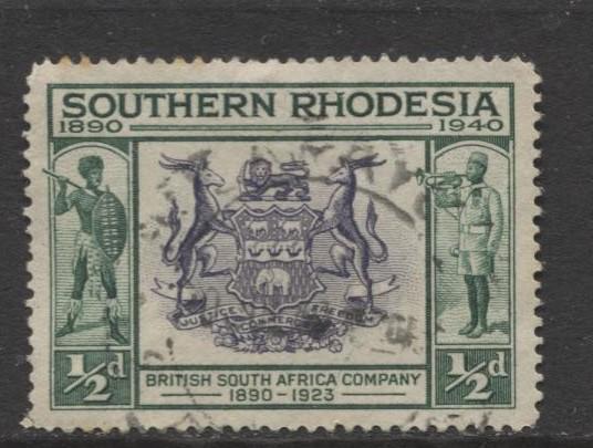 Southern Rhodesia- Scott 56- Seal of BSA -1940 - FU - Single 1/2d Stamp