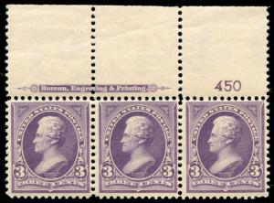 momen: US Stamps #268 Mint OG NH Imprint Plate Strip of 3 VF