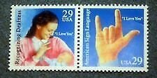 1993 Recognizing Deafness I Love You Block of 2 29c Stamps, Sc#2783-2784, MNH,OG