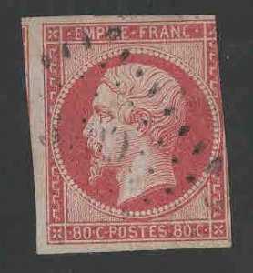 FRANCE Scott 20 Rose on Pinkish paper 1860  Imperforate Napoleon