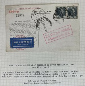 1930 Seville Spain To Germany Graf Zeppelin LZ 127 Airmail Postcard Cover