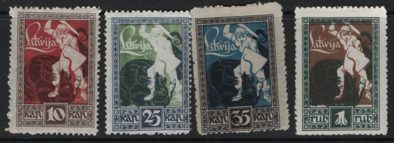 LATVIA, 64-67, (4) SET,  HINGED, 1919, Warrior slaying dragon