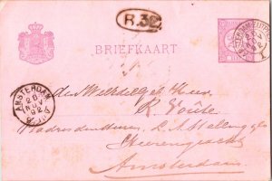 Netherlands 2 1/2c Numeral Postal Card 1892 Amsterdam-Zutphen to Amsterdam.  ...