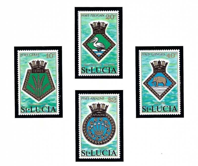 St Lucia 405-08 MNH 1976 Arms of Royal Navy Ships (KA)