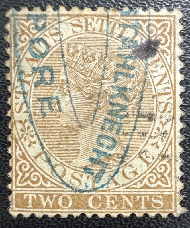 MALAYA 1882 STRAITS SETTEMENTS QV 2c BROWN CA USED SG#50 M5663