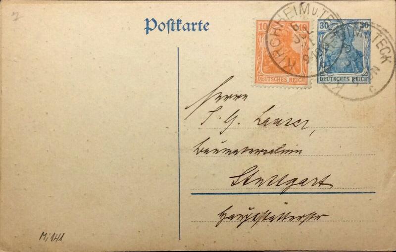 ALLEMAGNE / DEUTSCHLAND 6.7.1921 Mi.141 auf Postkarte Mi.P120.AI aus KIRCHHEIM