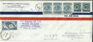 Manila, PI to Guam 1936 re-mailed at Wake Island to Honolulu, 1936 (47348)