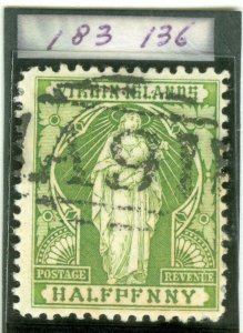 SG 43a British Virgin Islands 1899 ½d yellow green variety half penny. Fine