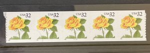 US PNC5 32c Yellow Rose Stamp Sc# 3054 Plate# 4455, MNH