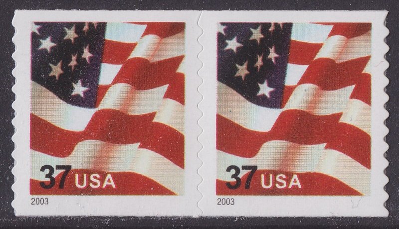 US 3632A Old Glory 37c coil pair SSP MNH 2003