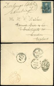 1890 CENTER HARBOR NH CDS - ENGLAND, Forw'd to DARLINGS HOTEL EDINBURGH, SC #216