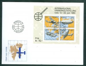 Norway. FDC 1979.  Norwex 80.  Souvenir Sheet 4-Block . Airplanes. See Descri.